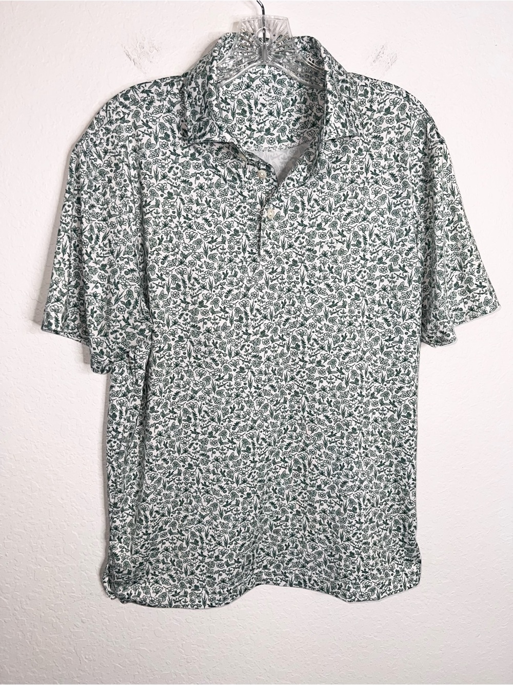 Rhoback Polo Shirt Mens Small Performance Polo Floral Print Green B30